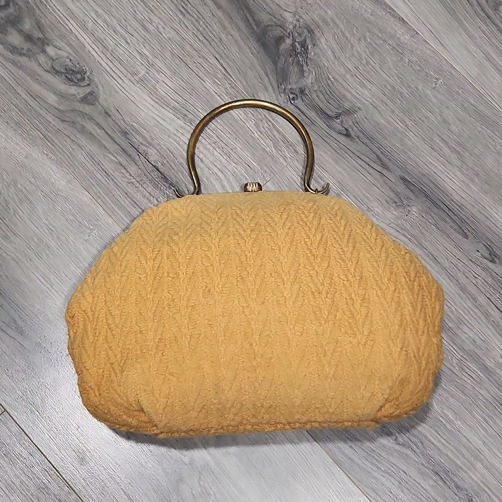 GUC Vintage LG Mustard Fabric W/Brass Fliplock Closure